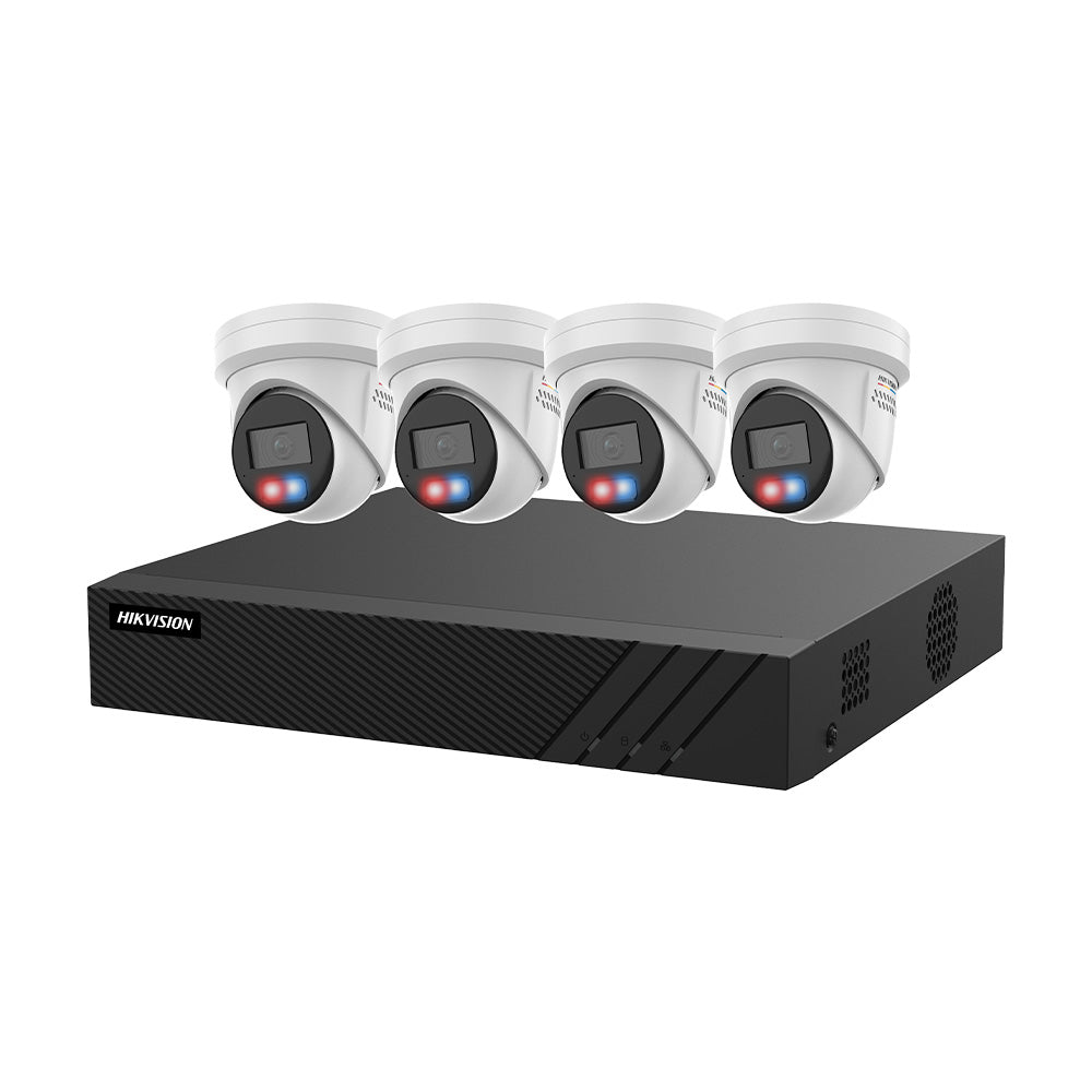 Hikvision EKI-K41T44C3 ColorVu 3.0 kit with four white turret cameras and recorder