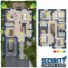 Comprehensive security camera design plan — two-floor layout with directional fields of view and wall cutoffs